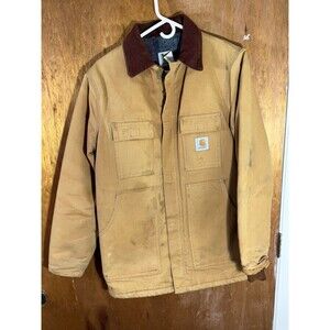 Vintage Carhartt C04 Jacket Brown Canvas Blanket Lined Chore Coat USA Large L